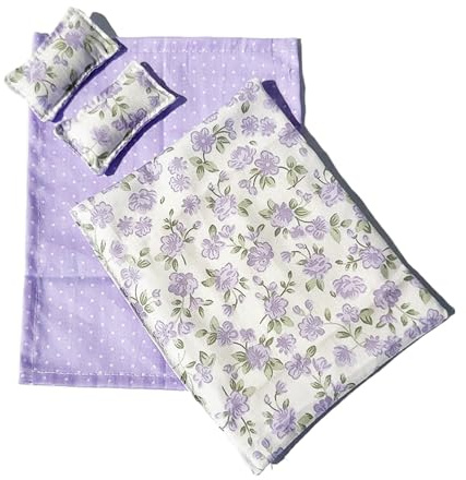 HGENAHGTF Washable Doll House Room Bedding Set with Rural Flower Print Design Miniature Bedroom Accessories for Model Scene Display Doll House Accessories