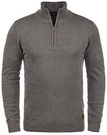 Blend Robin Herren Strickpullover Troyer Feinstrick Pullover Mit Stehkragen Und Reißverschluss, Größe:XXL, Farbe:Zink Mix (70815)