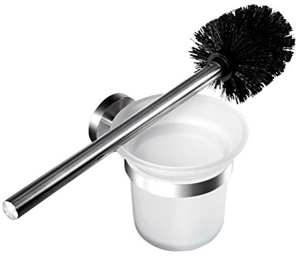 Ambrosya® | Exclusivo portaescobillas de Acero Inoxidable | Cuarto de baño Sostenedor de Cristal Escobilla del Inodoro Cepillo del Inodoro Set del Inodoro (Acero Inoxidable (Cepillado))