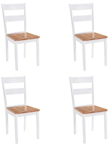 vidaXL Esszimmerstühle 4 STK., Esszimmerstuhl mit Rückenlehne, Stuhl Holzstuhl für Esszimmer Küche, Essstuhl Küchenstuhl, Weiß Gummiholz Massivholz