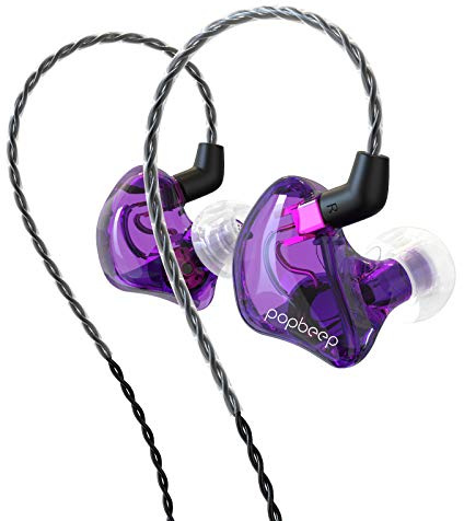 BASN Dual Dynamic Driver In-Ear Monitor Headphones - Detachable MMCX Cable - Purple (BC100, No Mic)