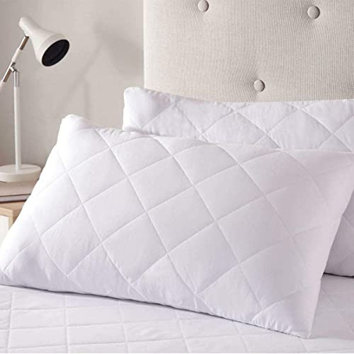 Waterproof Zipped White Pillow Cases Protectors 2 Pack Bed Pillows Cover Quilted Pillowcase | Breathable | Anti Allergic | Rustle Free | Anti-Dust Mite (Waterproof Quilted Pillow Protectors)