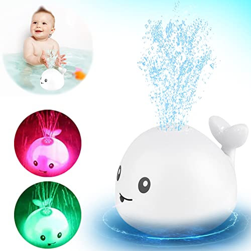 VI AI Baby Bath Toys, Whale Induction Spray Water Toy with LED Light Up, Sprinkler Toy for Baby Kids Toddler Infant Whale Bathtub Toy - White…