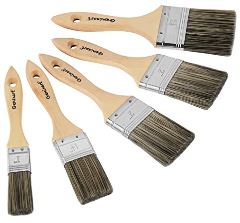 Double Thick Chip Paint Brush Set, Wood Stain Brushes for Painting Walls and Fence Staining, Wooden Handle Masonry Paintbrush for Varnish, Paste, Gesso and Limewash (5 Pack Assorted Sizes)