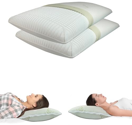2 Cuscini Ortopedici Cervicale ed Ergonomico Morbido in Memory Foam 72x42 H12 per Dormire Bene. 100% Made in Italy Fodera in Aloe Rimovibile Sfoderabile e Lavabile, Anallergico e Antiacaro