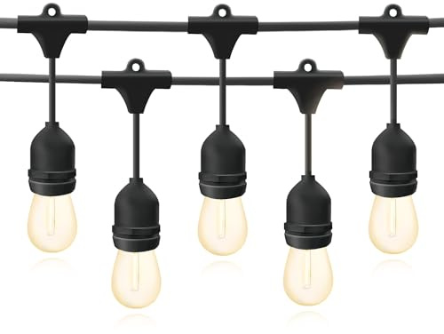 m MU 10 m utomhus ljusslinga E27 10 uttag 10 meter, 10 S14 LED-glödlampor 2W (= 15W), svart, utdragbar kabel upp till 500 m, IP54, utomhus, trädgård, bröllop | 10 m, svart, 10 glödlampor