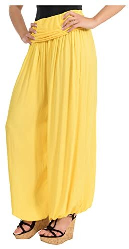 Malito - Pantalones de harén para mujer - Bombachos de algodón - ligera prenda de tela de verano - Pluderhose para bailar y relajarse - Aladinhose delgada 1482 (Talla única XS-XL), amarillo oscuro, 36