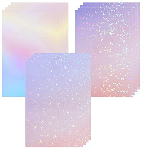 Yoosso 12 Blatt Hologrammfolie, A4 Papier Holografisch Klare Vinyl Aufkleber Irisierende Folie für DIY Handwerk Dekoration Adventskalender(3 Muster)
