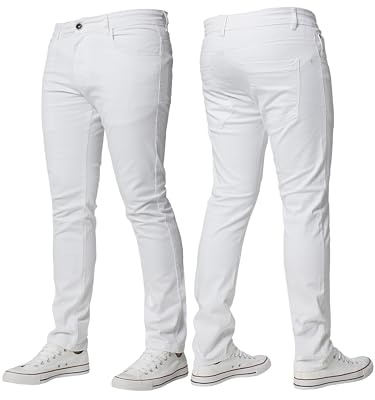 BRAND KRUZE Mens Stretch Slim Fit Chino Trousers Casual Work Jeans Pants KZ104 White 34W / 30L