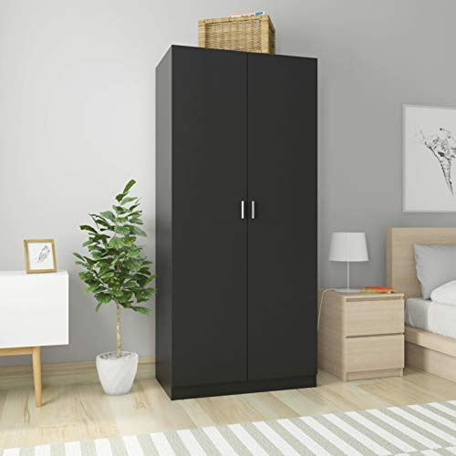 Homgoday Armario Vestidor, Armario 1 Barras,Armario Dormitorio con Compartimentos Armario de Madera con Compartimentos, contrachapado Armario Infantil Negro 90x52x200cm
