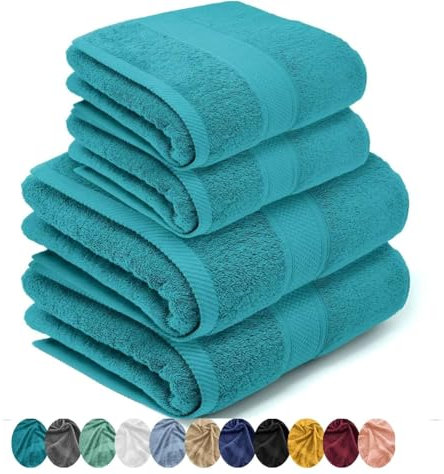 LEBENGOOD Juego de Toallas de Baño y Lavabo 100% Algodón Premium 550gsm | 2 Toallas Lavabo (50x90) y 2 Toallas Ducha (70x130) | Toallas Grandes, Suaves, Absorbentes y (2 50X90 2 70X130 Ocean)