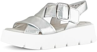 Gabor Damen Plateausandalen, Frauen Sandalen,Best Fitting,offene Schuhe,Strandschuhe,Plateausandaletten,Dicke Sohle,Silber (Weiss),38.5 EU / 5.5 UK