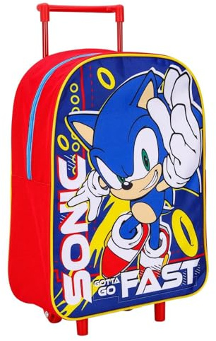 Top Linen Kids Travel Trolley Backpack - Wheeled Suitcase Rucksack Bag - Children Favourite Characters Foldable Carry-on Luggage Carrier Bag - Standard Sonic Fast Trolley Bag