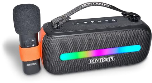 Bontempi | SonicSync - Amplificateur Audio sans Fil avec Microphone Dynamique, Effets Lumineux, TWS et Effet D'Écho, 28.9x18.2x12.9 cm, Noir