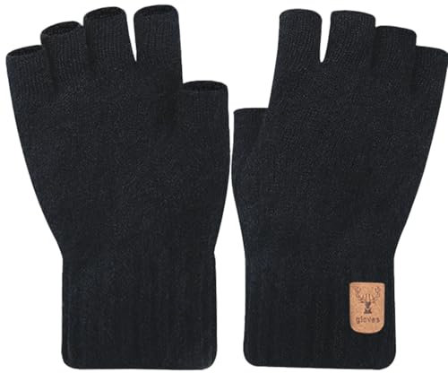 ZOCONE 2 Pares Guantes de Invierno Sin Dedos, Gruesos Invierno Guantes Tejidos para Hombre y Mujer Guantes Sin Dedos Elásticos para Oficina, Ciclismo, Correr (Negro)