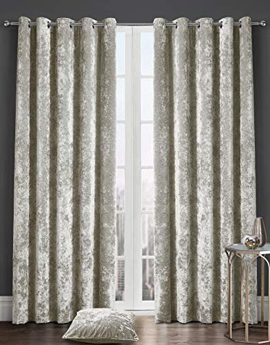 Crushed Velvet Eyelet Curtains for Bedroom Thermal Insulated Ring Top Fully Lined Curtains Panels for Living Room Readymade Eyelet Panels for Home Bed Room Office (Cream, 46X72 INCHES)