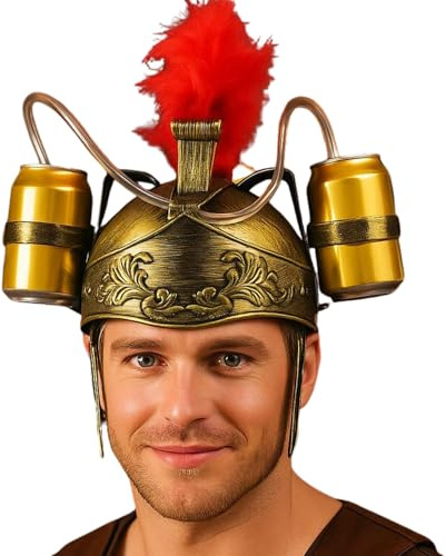 FIESTAS GUIRCA |Epischer Gladiatoren Trinkhelm - Suafhelm mit Dosenhaltern und Trinkschlauch - Partyzubehör für Junggesellenabschiede, Festivals, Grillpartys und Oktoberfest