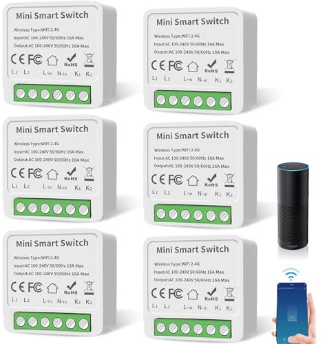 GAOUTO 6 Stück Smart Lichtschalter Modul, Mini DIY WLAN Schalter 2 Wege, Smart Home Lichtschalter, Kompatibel mit Alexa und Google Assistant, Smart Life Schalter, Neutralleiter Erforderlich