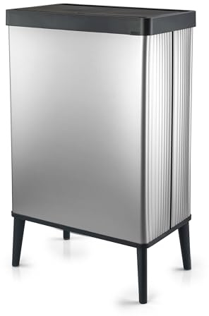 CURVER Verto 54L High Waste Bin, Push Lid, Sleek Design, Easy Assembly, Recycling Friendly, Pearl Silver