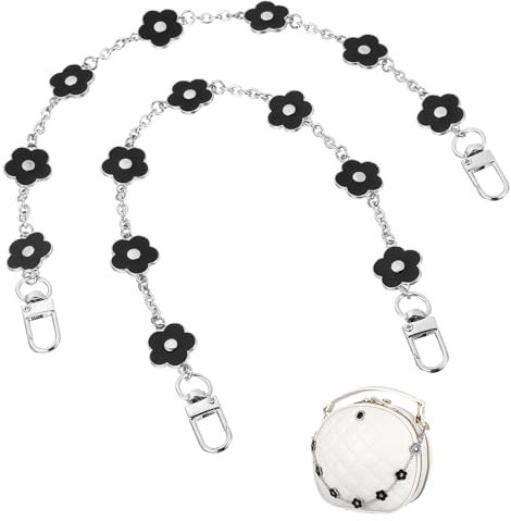 Ymapinc 2PCS Bag Chains for Handbags, Purse Chain Black Flower Crossbody Chain Bag Charms for Handbags Lobster Clasp Fastenings at Both Ends for DIY Metal Shoulder Cross Body Hand Bag(36cm)