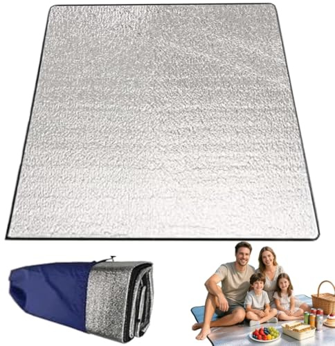 Tkxjry 200x200cm Tapis de Sol Isolant en Aluminium, Tapis Isolant Camping, Tapis de Camping en Film, Couverture Isolante pour Tente, Tapis Isolant en Aluminium Pliable Tapis, pour Camping, Randonnée