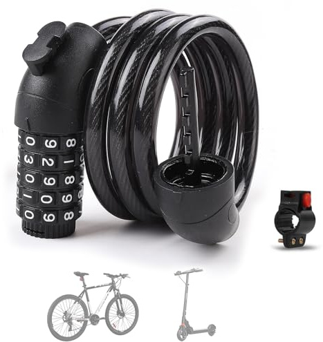 Cykellås, kombinationslås med 5 siffror, 105 cm/10 mm stöldskydd, kombinationslås, cykel med hållare, hög säkerhet, cykellås, barn, för cykel, trehjuling, skoter, cykellås