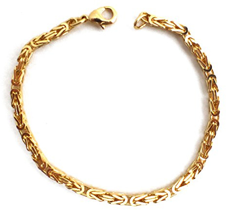 Tendenzalia Bizantiner kungligt armband kvadratisk original italiensk kedja 18 k förgylld eller dubbel 3 mm bred längd valbar, Mässing