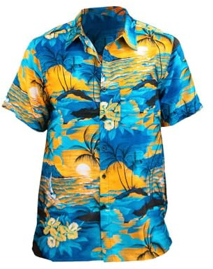 Hawaiiskjorta med Tropiskt Mönster, Klassisk Stil, 100% Polyester | Perfekt för sommarfest, temafest och alla avslappnade soliga dagar vid poolen eller på en riktigt efterlängtad drömsemester