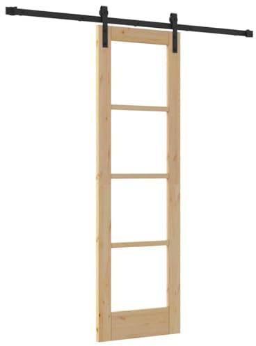 vidaXL Puerta Corredera Orkdal con Herrajes Madera Sólida y Vidrio Natural Y Negro 61X198.5 cm Interior para Pasillo Sala de Estar Componentes Ajustables Interior Minimalista Opaco Conjunto Cierre