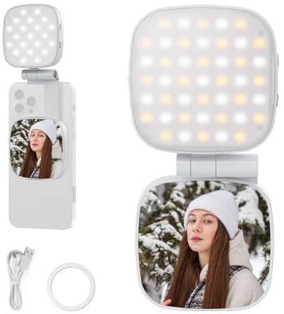 NEEWER Basics Magnética Luz Selfies Compatible con iPhone MagSafe, 2W CRI95+ Bicolor Giratoria, Mini Foco LED Relleno para Movil, 680lx/0,3m,Espejo para Vlog Maquillaje Videoconferencia, NL45B Blanco