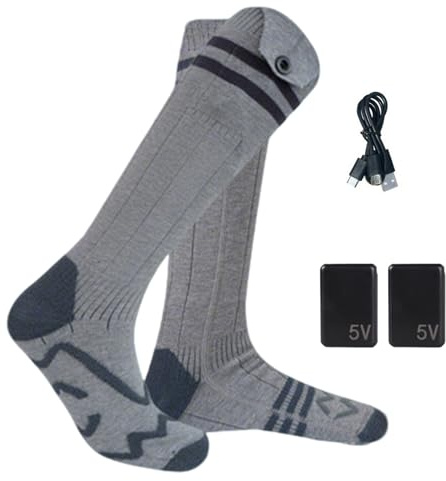 Calzini Riscaldati per Donne e Uomini,Calze Riscaldate a Batteria,Lavabili,4 Impostazioni di Riscaldamento,per Lavoro, Pesca, Caccia, Sci(Gray,A pair of socks-7000mAh)