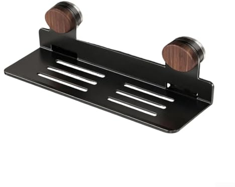 Elegante estante de ventosa de nogal con montaje al vacío y marco resistente a la corrosión, proporciona un almacenamiento eficiente para artículos de baño y cocina como especias y maquinillas de