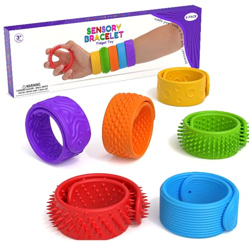 Pulseras de Silicona con Diferentes Texturas, 6 Piezas Pulseras Sensoriales de Silicona, Brazalete Sensoriale Anti-Estrés, Juego Fidget para Aliviar la Ansiedad, Ideal para Clase, Oficina y Regalo