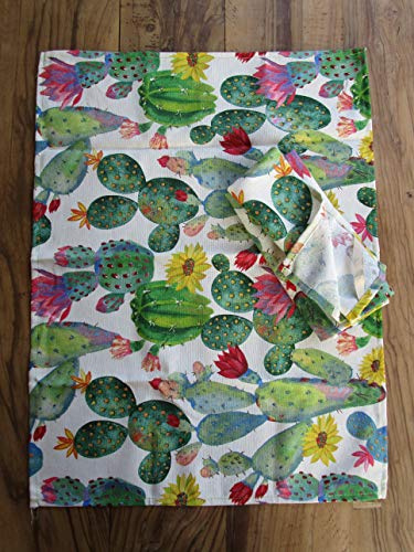 Novita !!!!!!! Strofinacci Canovacci Set 3pezzi Fantasia Cactus 100% Cotone. Made in Italy!!!!!