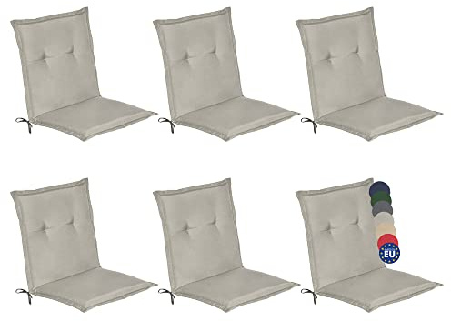 Beautissu 6er Set Niedriglehner Auflage Gartenstuhl 100x50x6 cm Loft NL - Sitzkissen Niederlehner Rückenkissen niedrig Stuhlkissen Schaumkern Füllung Kissen Hellgrau