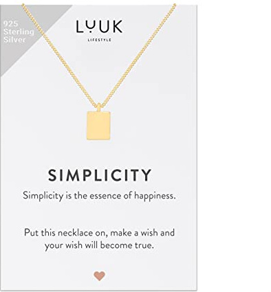 LUUK LIFESTYLE 925 silverhalsband i rostfritt stål med kvadrathänge och ett inspirerande SIMPLICITY-kort, lyckoamulett, vänskapsgåva, personlig present, smycke, guld