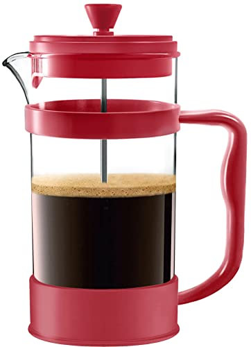 KICHLY 1000ml Cafetiere 8 Cup French Press Coffee Maker, Coffee Press and Tea Maker with Triple Filters, Heat Resistant Borosilicate Glass Caffettiere with Steel Plunger (1.0Ltr, Red, 1 Piece)