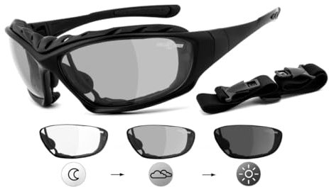CHILLOUT RIDER® | SELBSTTÖNEND | Motorradbrille, Motorrad Sonnenbrille, Bikerbrille, Multifunktionsbrille | beschlagfrei, windabweisend | inkl. Brillenclip | Bügel/Band & Polster wechselbar