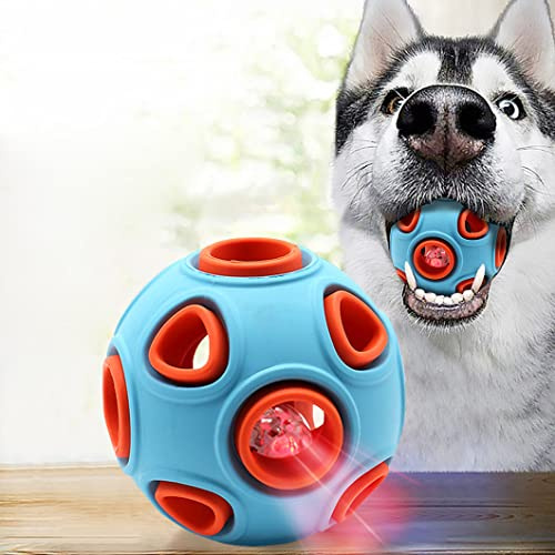Rolin Roly Hundleksaksbollar blinkande belysning hund boll hund tuggleksaker hoppande interaktiva blinkande hundlekbollar hållbar gummi hundboll för katter små medelstora och stora hundar (boll med LED)