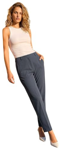 Roman Straight Leg Stretch Trousers for Women UK Ladies Work Office Smart Suit Pants Slacks Cigarette Tailored High Elasticated Waist Ankle Grazer Slim Angela - Grey Short (25 inch) - Size 16