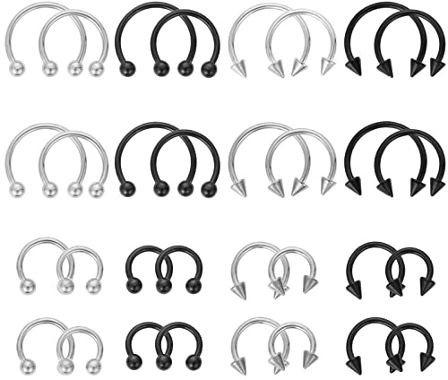 Lusofie 32PCS Stainless Steel Nose Ring Set, Septum Piercing Jewellery Kit | 316L surgical steel. 16G sizes, 6mm-12mm diameters. For nose, septum, eyebrow, ear, lip. Rust-proof & tarnish-resistant