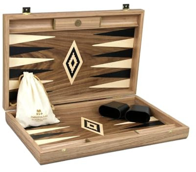 Manopoulos Backgammon-Set aus antikem Walnussholz, 58,4 cm, mit Aufbewahrungsregalen