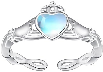 KINGWHYTE Claddagh Rings for Women 925 Sterling Silver Moonstone Love Heart Ring Adjustable Hug Ring Engagement Wedding Open Ring Moonstone Jewelry Gifts for Girls Mom Wife Girlfriend