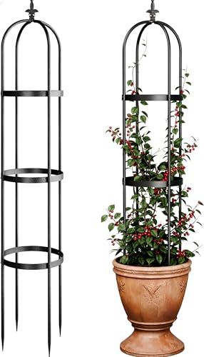 Idzo Enrejado de obelisco 100% metálico para Plantas trepadoras al Aire Libre de 6 pies a 72 Pulgadas, Enrejado de jardín Negro Resistente para Enredaderas trepadoras con Revestimiento de Piedra