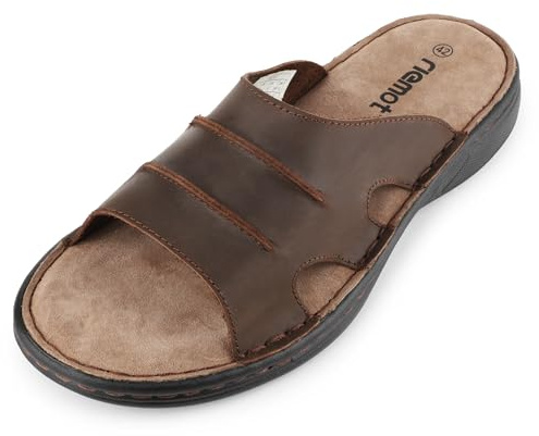 riemot Mens Slide Leather Sandal Summer Beach Indoor and Outdoor Anti-skidding With Two Adjustable Mules/clogs Open Toe Sandals Brown Size UK 12/EU 46