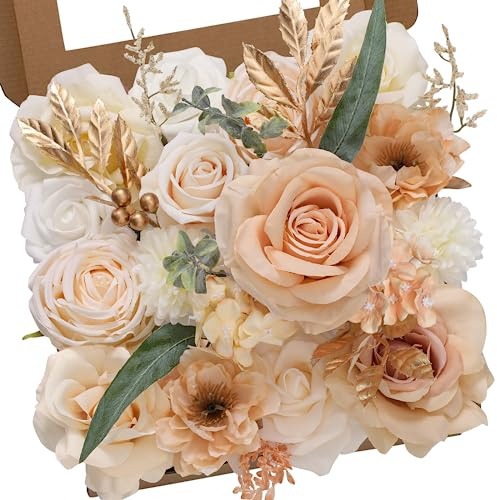 Serwalin Fiori artificiali per torta bouquet da sposa centrotavola per il giorno del Ringraziamento Peonia Rose Fiori di nozze Combo Fiori finti Boho per la (Foglia di champagne)