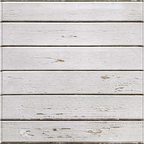 Commomy 3D Wandpaneele Selbstklebend Tapete Holzoptik Weiß, 10 Stück, 30 x 30 cm, PVC Wasserdicht 3D Retro Holzimitat Wandtapete Wandverkleidung für Wohnzimmer, Küche, Schlafzimmer