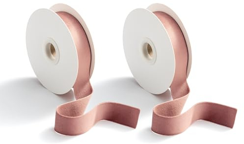 CHUQING Nastro regalo rosa, nastro in velluto rosa antico, nastro in velluto con anello, nastro decorativo in velluto, nastro in tessuto di velluto, 25 mm x 9 m, 2 rotoli