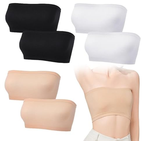 UILYNIU 6 Pièces Soutien-Gorge Bandeau sans Bretelle pour Femme Bralette Tubulaire Non Rembourré,Tube Non Rembourré Extensible Brassières sans Couture, Brassiere Femme en Coton (Noir, Beige, Blanc)