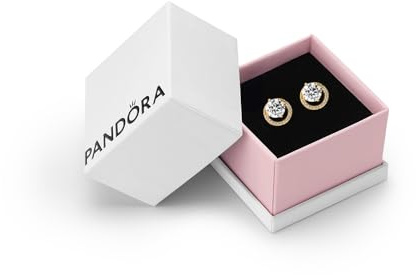 Pandora Sparkling Round Halo Stud Earrings - 14k Gold & Cubic Zirconia Earrings - Gift for Her - With Gift Box